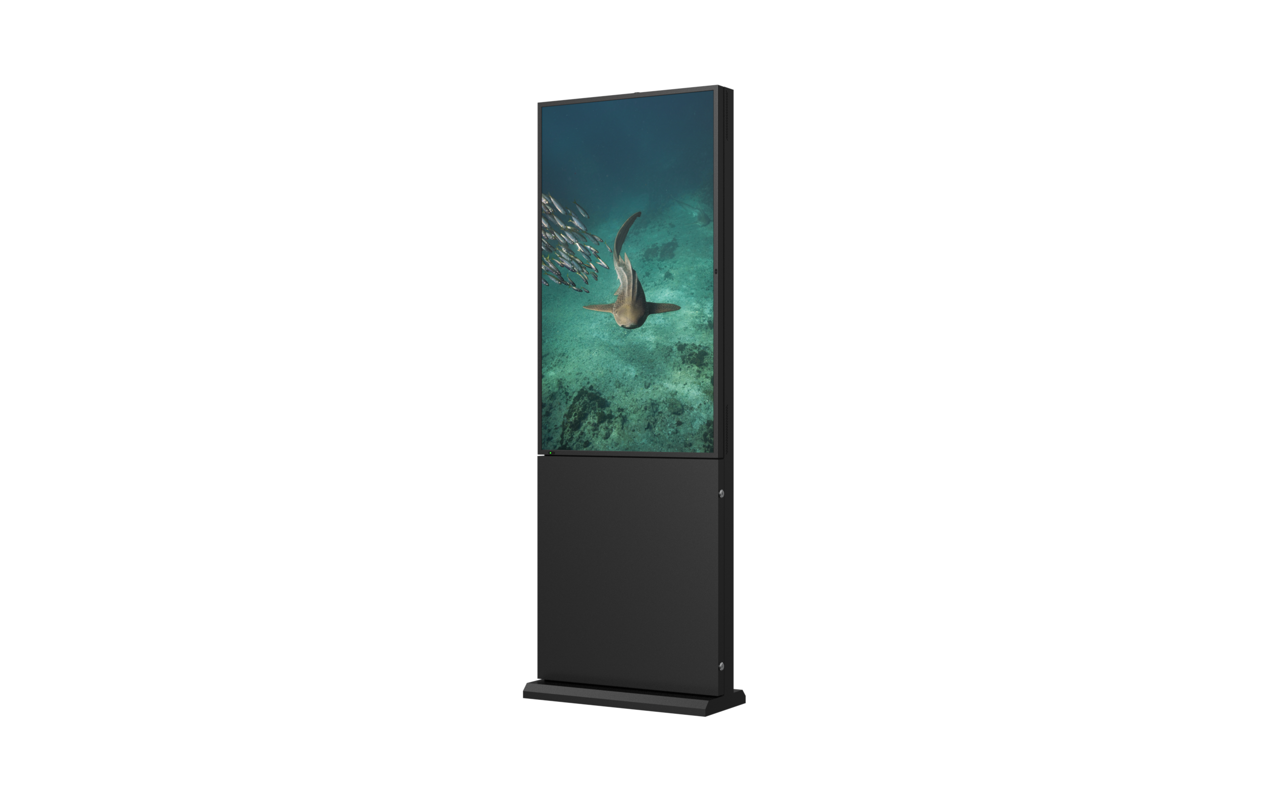 Representative single-sided outdoor signage enclosure on a base plate