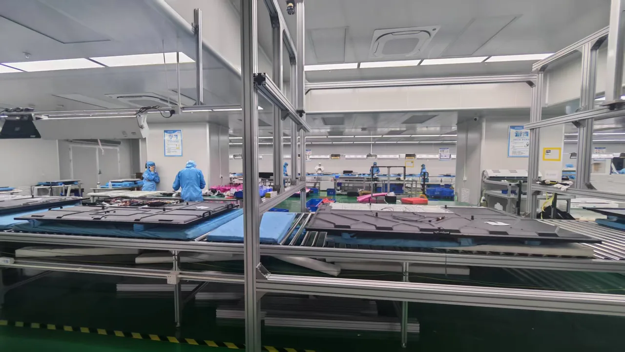 TZD Display interactive flat panel assembly line with LCD panels staged for production