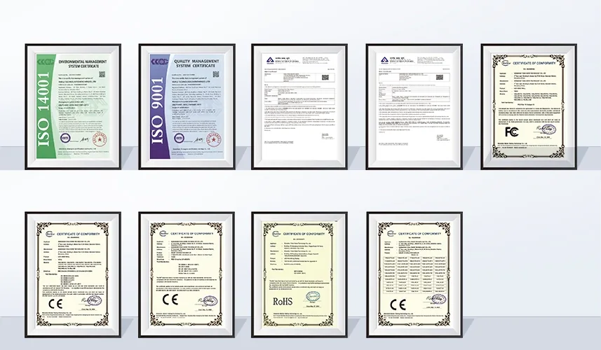 TZD Display digital signage factory certifications: ISO 9001, ISO 14001, CE, FCC, RoHS